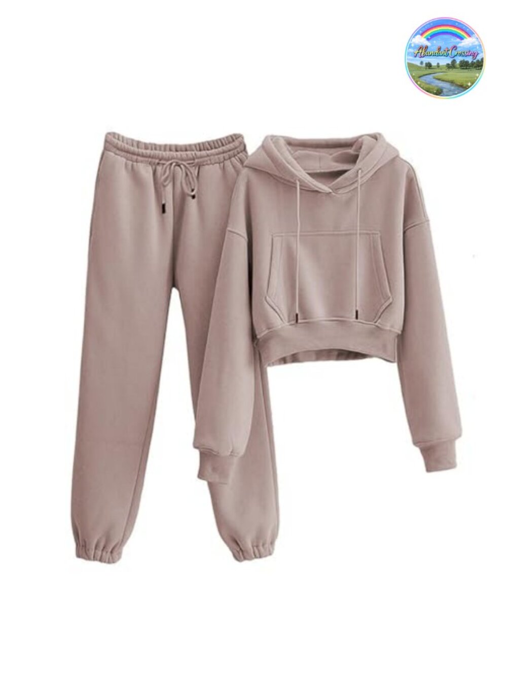 Women's 2 Piece Fleece Lounge Set Crop Hoodie Joggers Sweatsuit